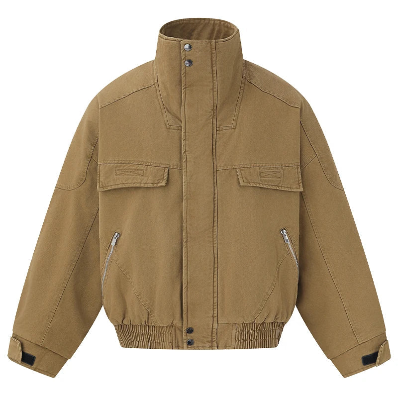 Fleece Lined Funnel Neck Twill Jacket