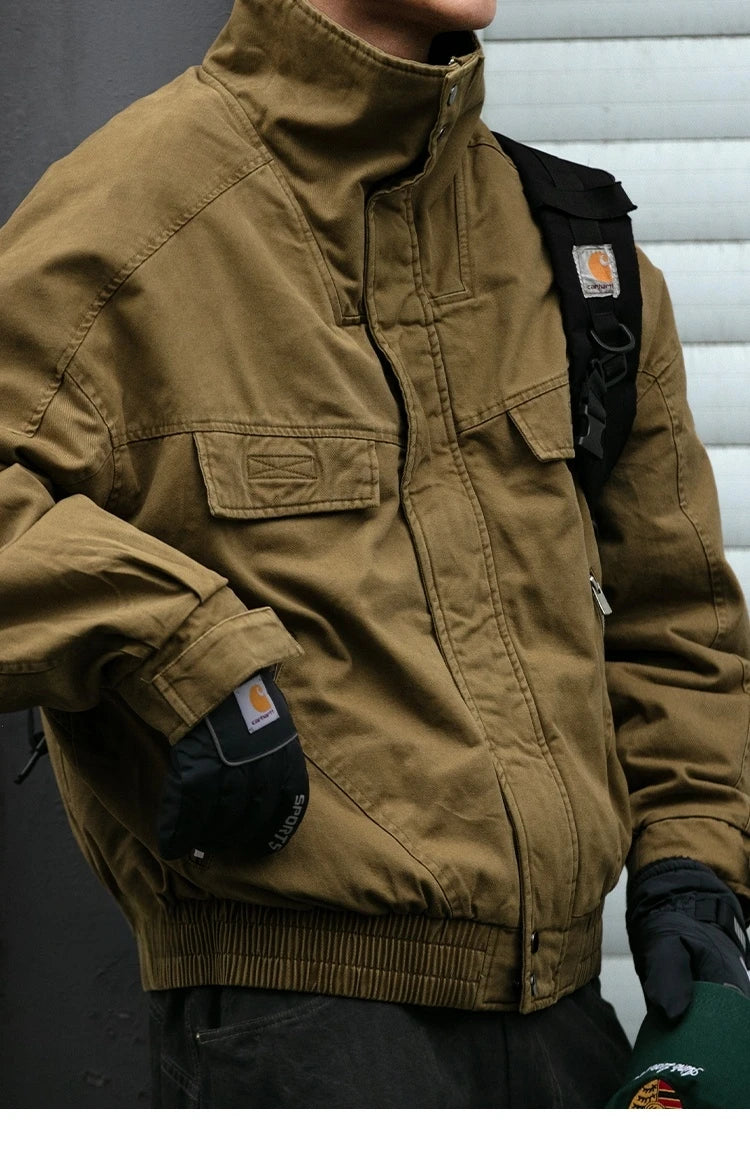 Fleece Lined Funnel Neck Twill Jacket