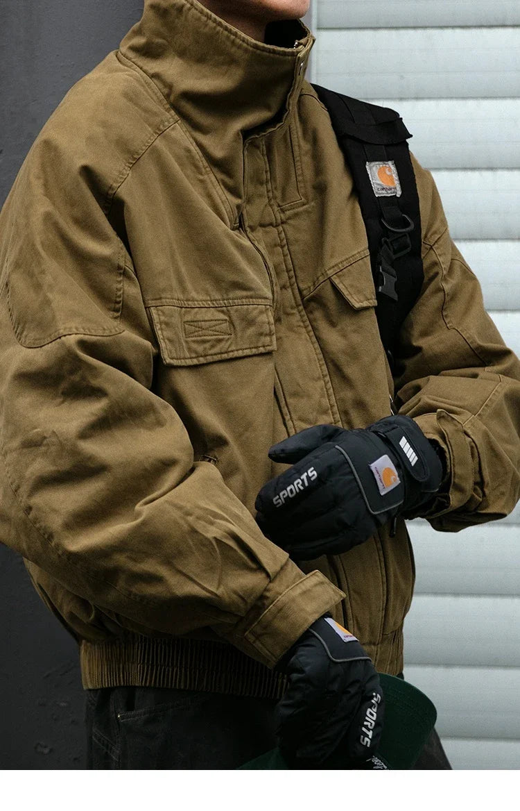 Fleece Lined Funnel Neck Twill Jacket