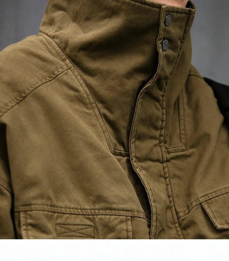Fleece Lined Funnel Neck Twill Jacket