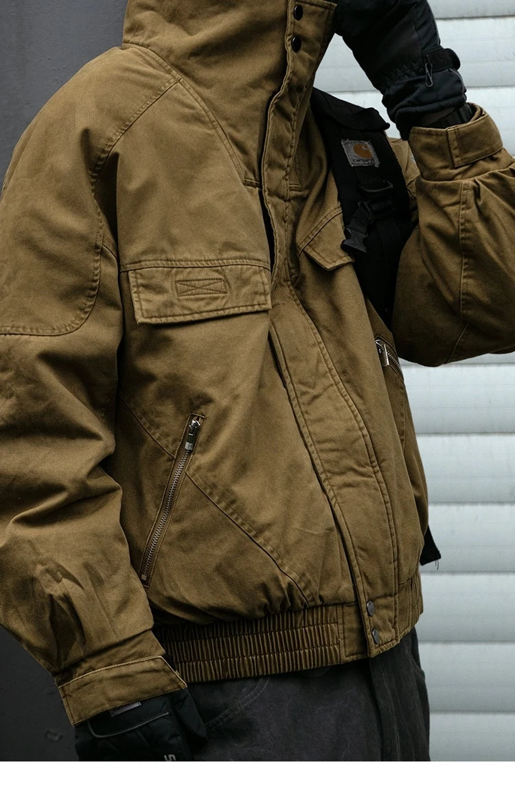 Fleece Lined Funnel Neck Twill Jacket