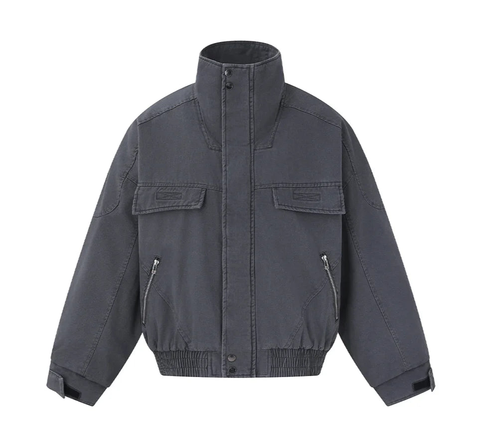 Fleece Lined Funnel Neck Twill Jacket