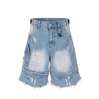 Frayed Layered Denim Jorts