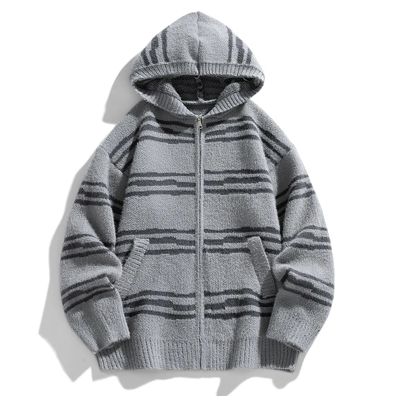 Glitch Stripe Zip-up Hooded Sweater