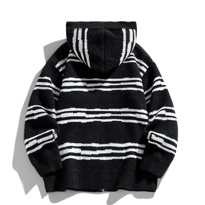 Glitch Stripe Zip-up Hooded Sweater