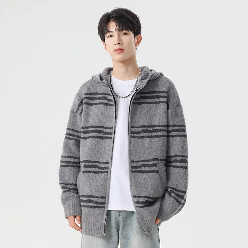 Glitch Stripe Zip-up Hooded Sweater