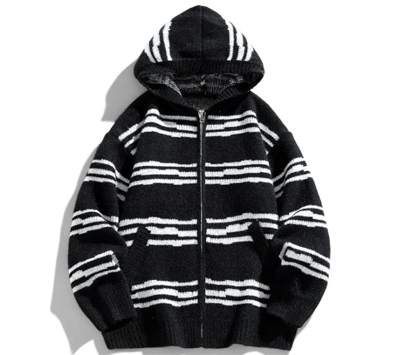 Glitch Stripe Zip-up Hooded Sweater