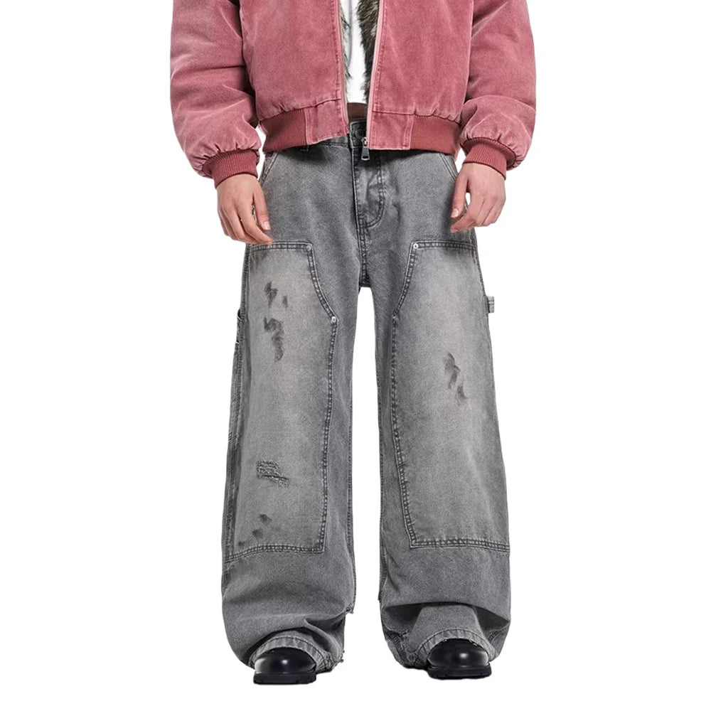 Grey Washed Baggy Carpenter Jeans