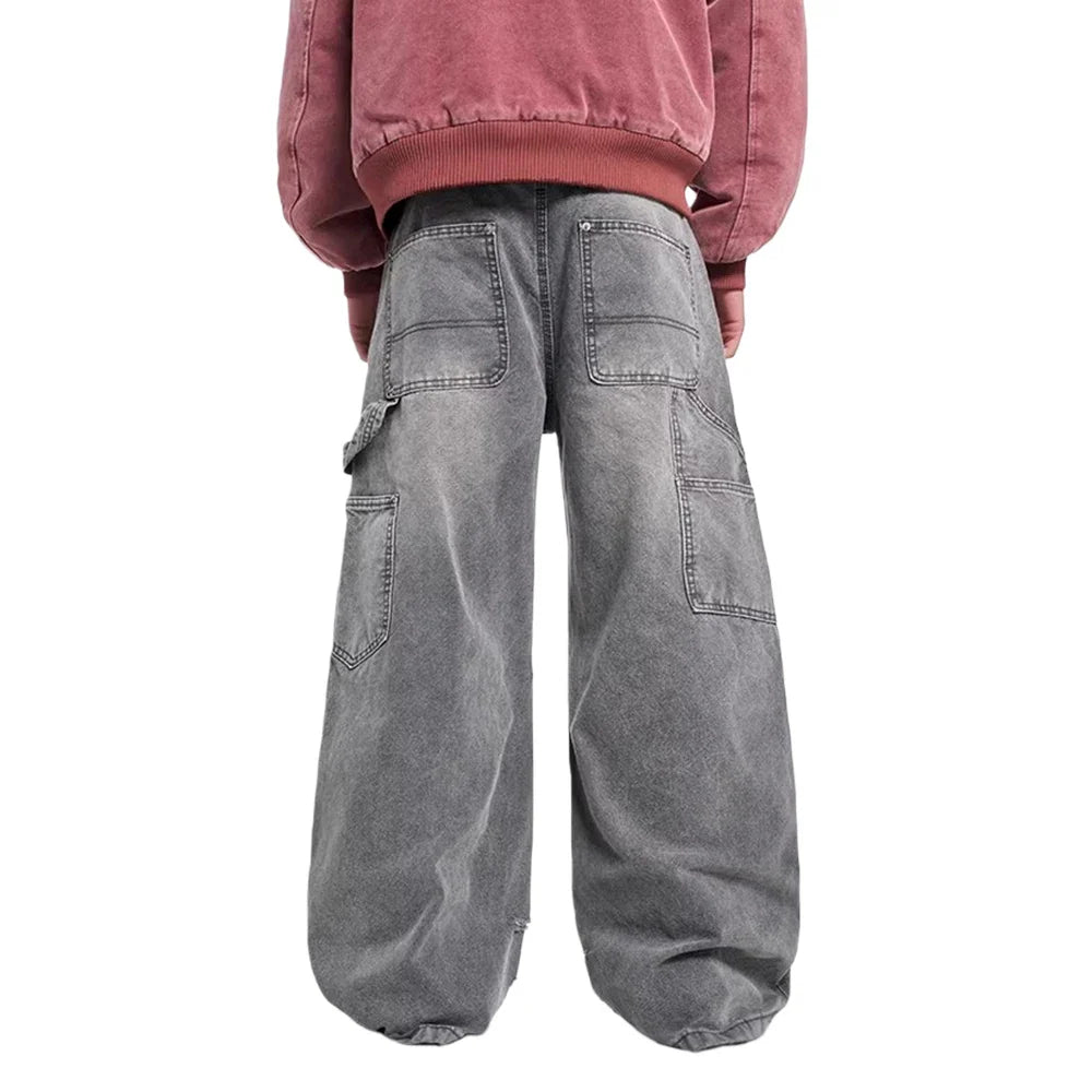 Grey Washed Baggy Carpenter Jeans