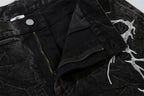 Lightning Embroidery Wide-Leg Jeans