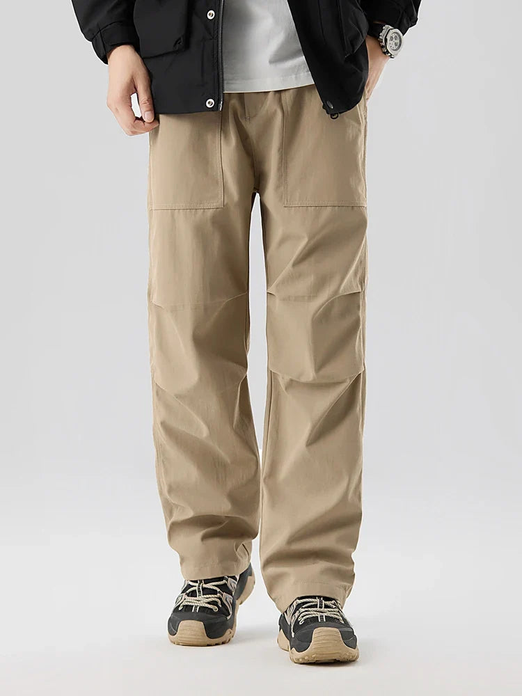Pleated Knee Straight Leg Ripstop Pants
