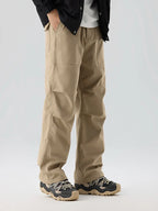 Pleated Knee Straight Leg Ripstop Pants