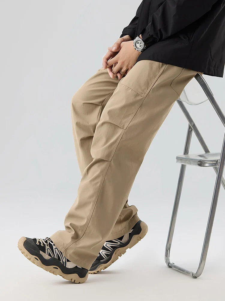 Pleated Knee Straight Leg Ripstop Pants
