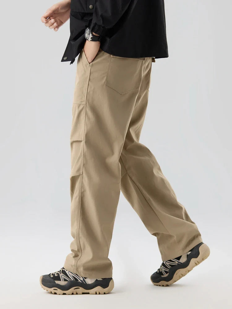 Pleated Knee Straight Leg Ripstop Pants
