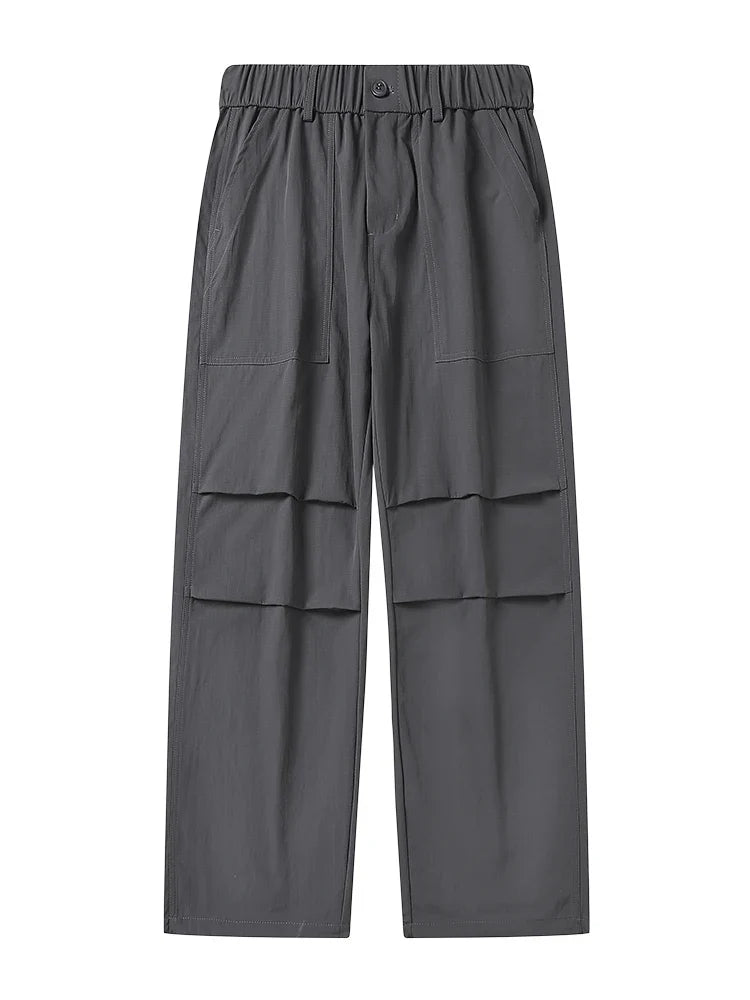Pleated Knee Straight Leg Ripstop Pants
