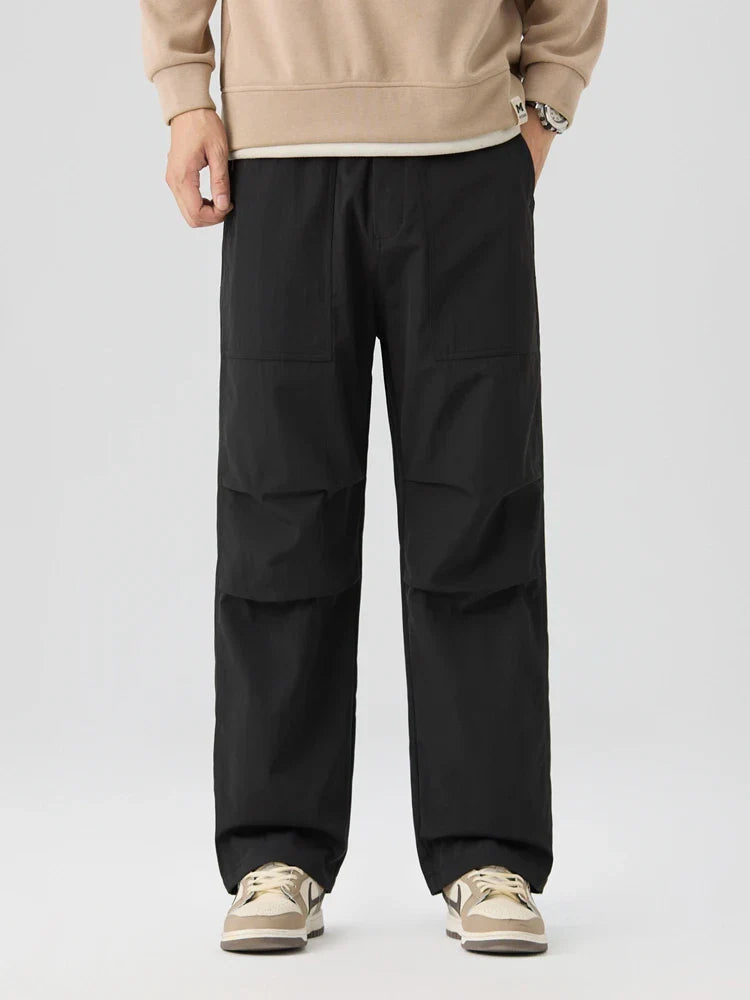 Pleated Knee Straight Leg Ripstop Pants