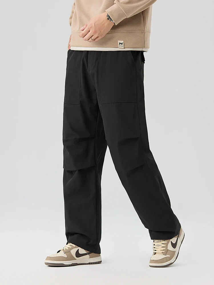 Pleated Knee Straight Leg Ripstop Pants