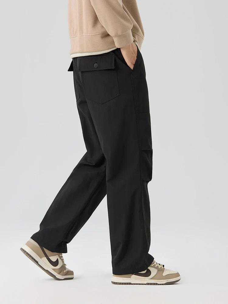 Pleated Knee Straight Leg Ripstop Pants