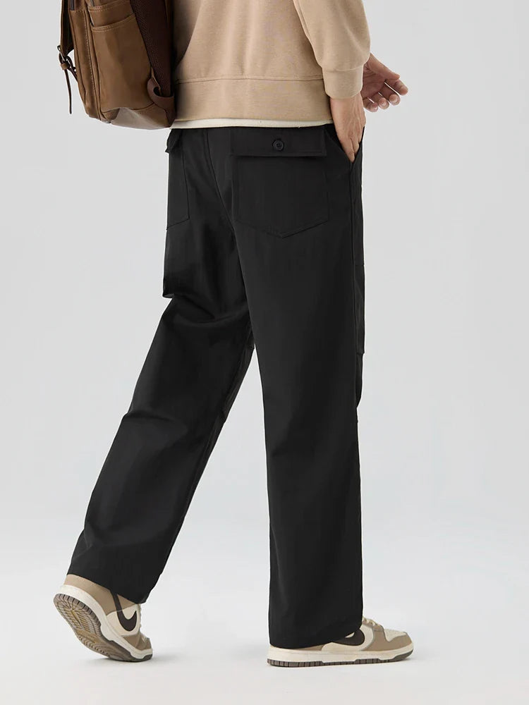 Pleated Knee Straight Leg Ripstop Pants