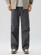 Pleated Knee Straight Leg Ripstop Pants