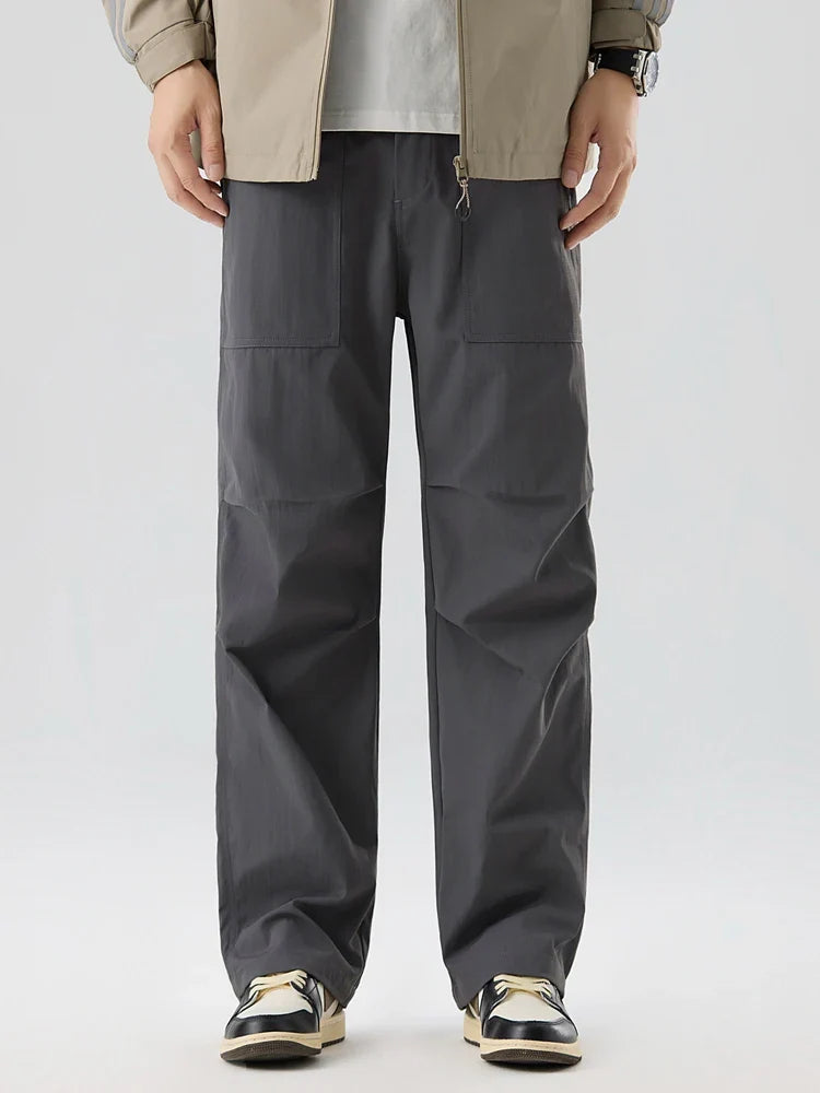 Pleated Knee Straight Leg Ripstop Pants