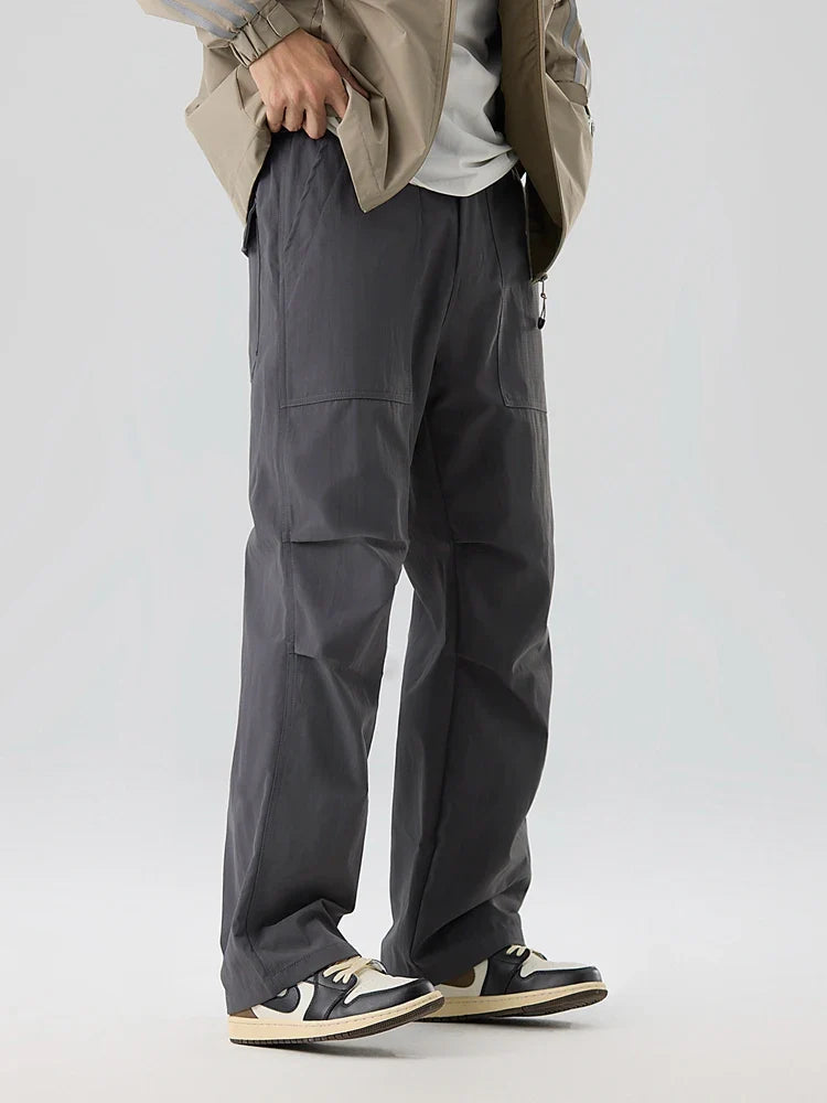 Pleated Knee Straight Leg Ripstop Pants