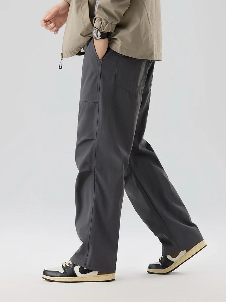 Pleated Knee Straight Leg Ripstop Pants