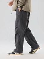 Pleated Knee Straight Leg Ripstop Pants