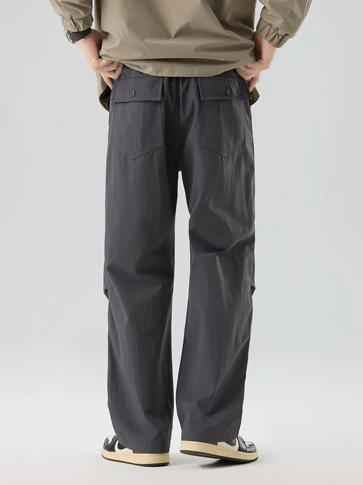 Pleated Knee Straight Leg Ripstop Pants