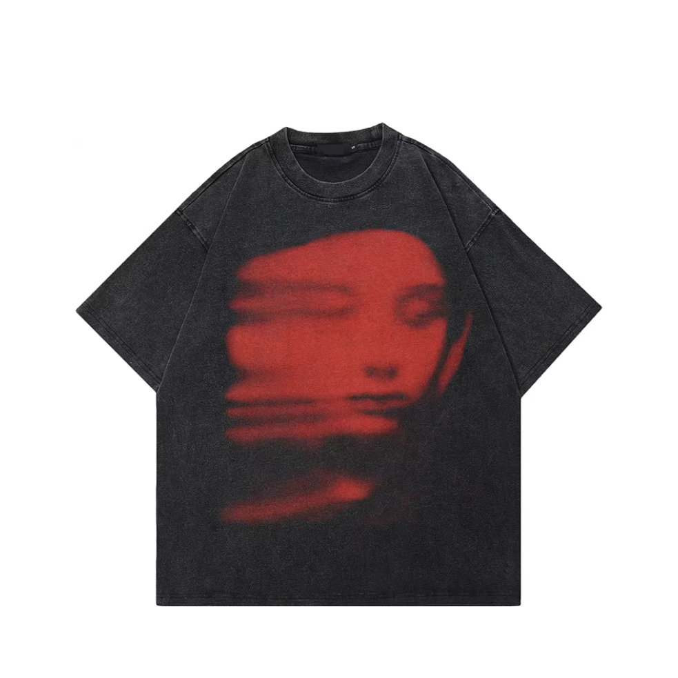 'Red Phantom Face' Acid Wash Graphic T-Shirt