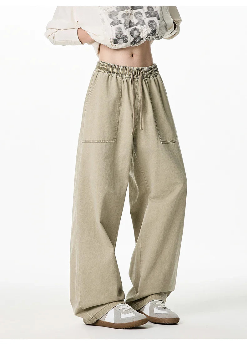 Relaxed Drawstring Washed Cargo Pants