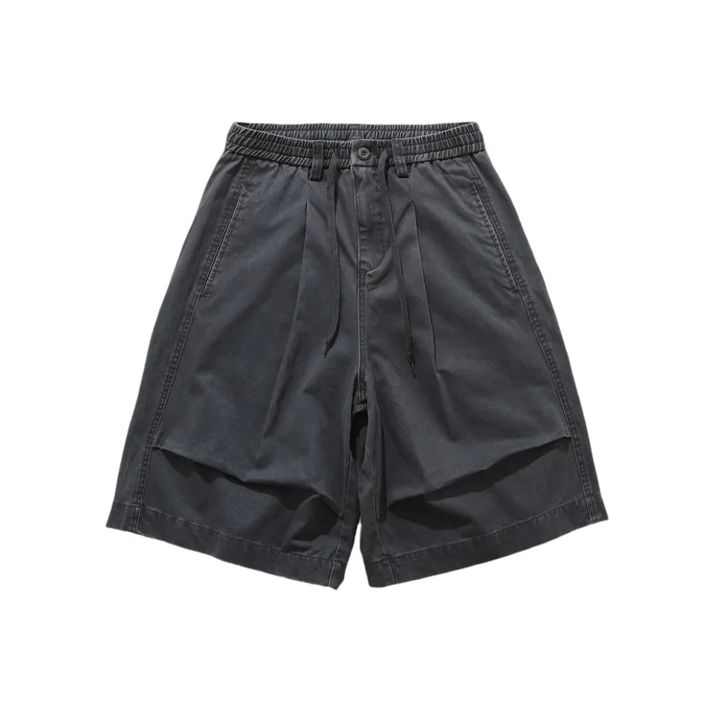 Relaxed Fit Pleated Knee Drawstring Shorts