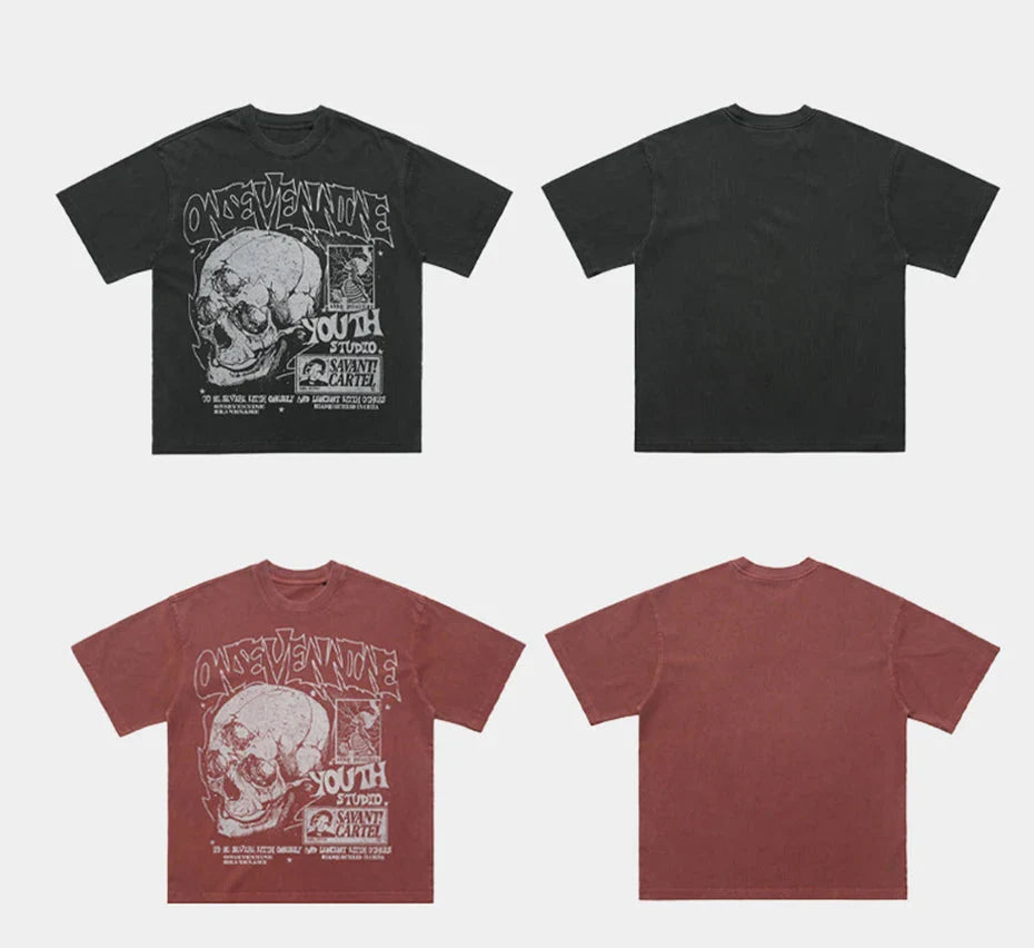 Retro Skulls Washed Graphic T-Shirt