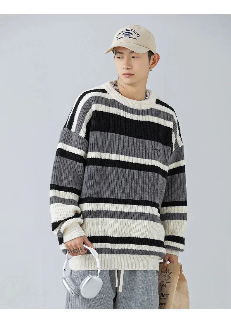 Rib Knit 90's Stripe Sweater