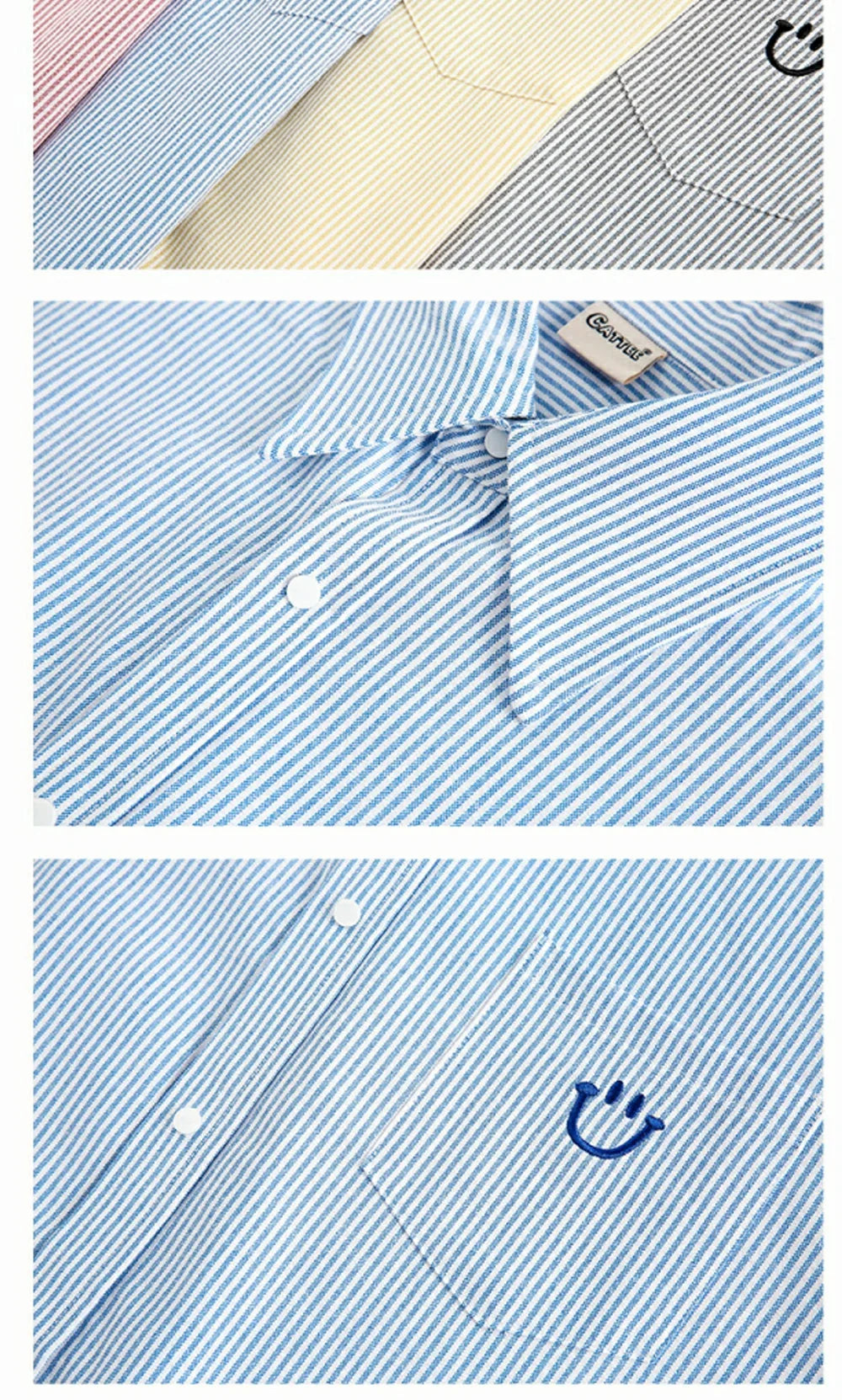 Smiley Face Embroidered Stripe Shirt