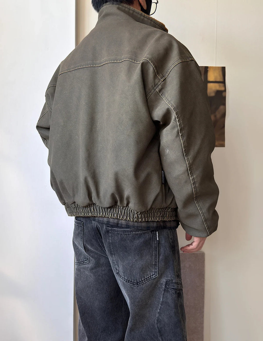 Vintage Wash Fleece Lined Bomber Jacket