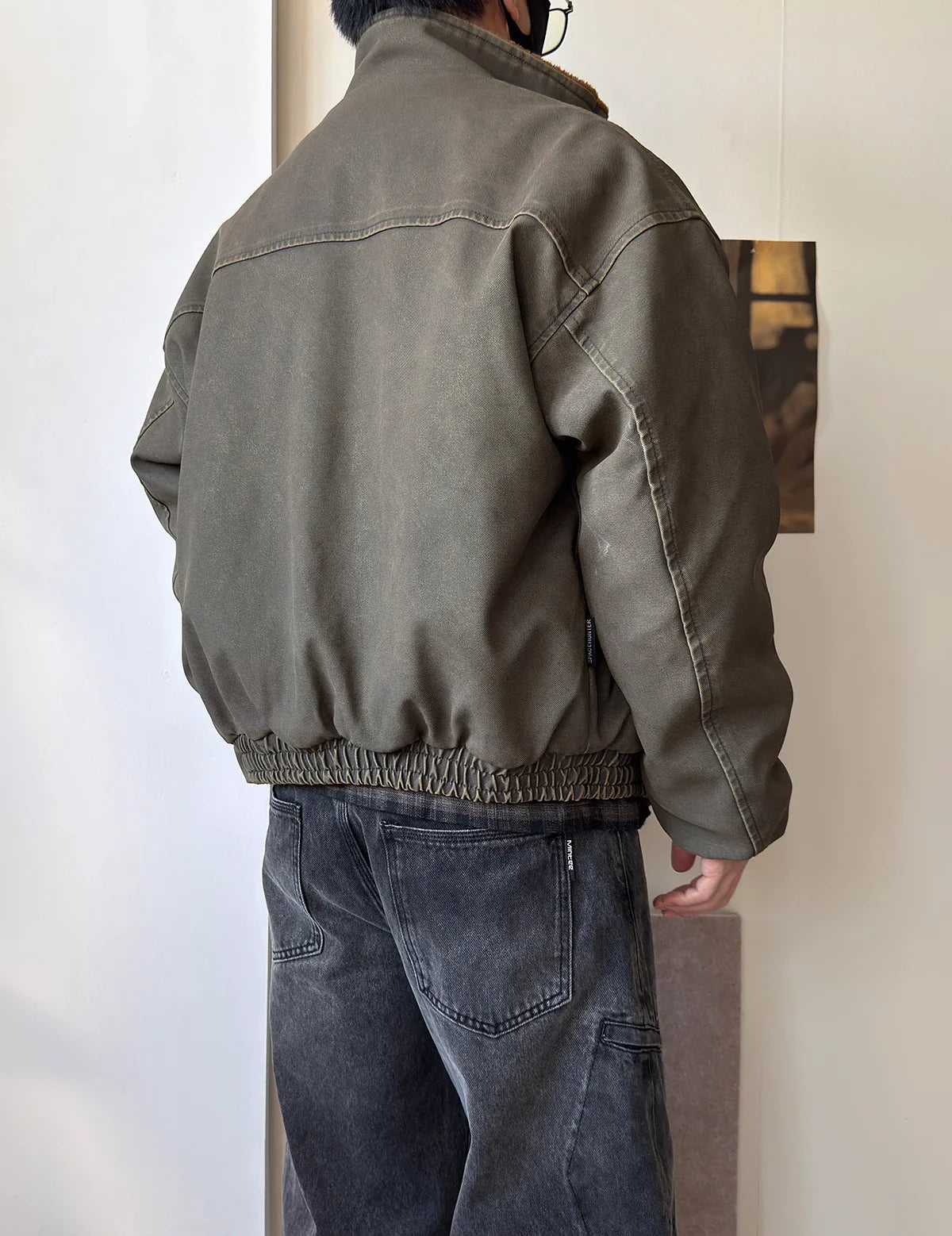 Vintage Wash Fleece Lined Bomber Jacket