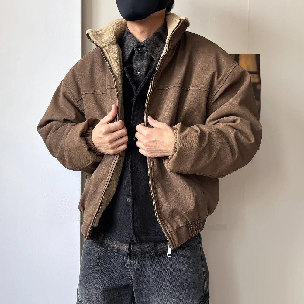 Vintage Wash Fleece Lined Bomber Jacket