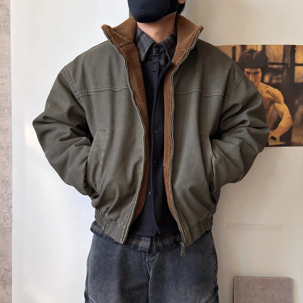 Vintage Wash Fleece Lined Bomber Jacket