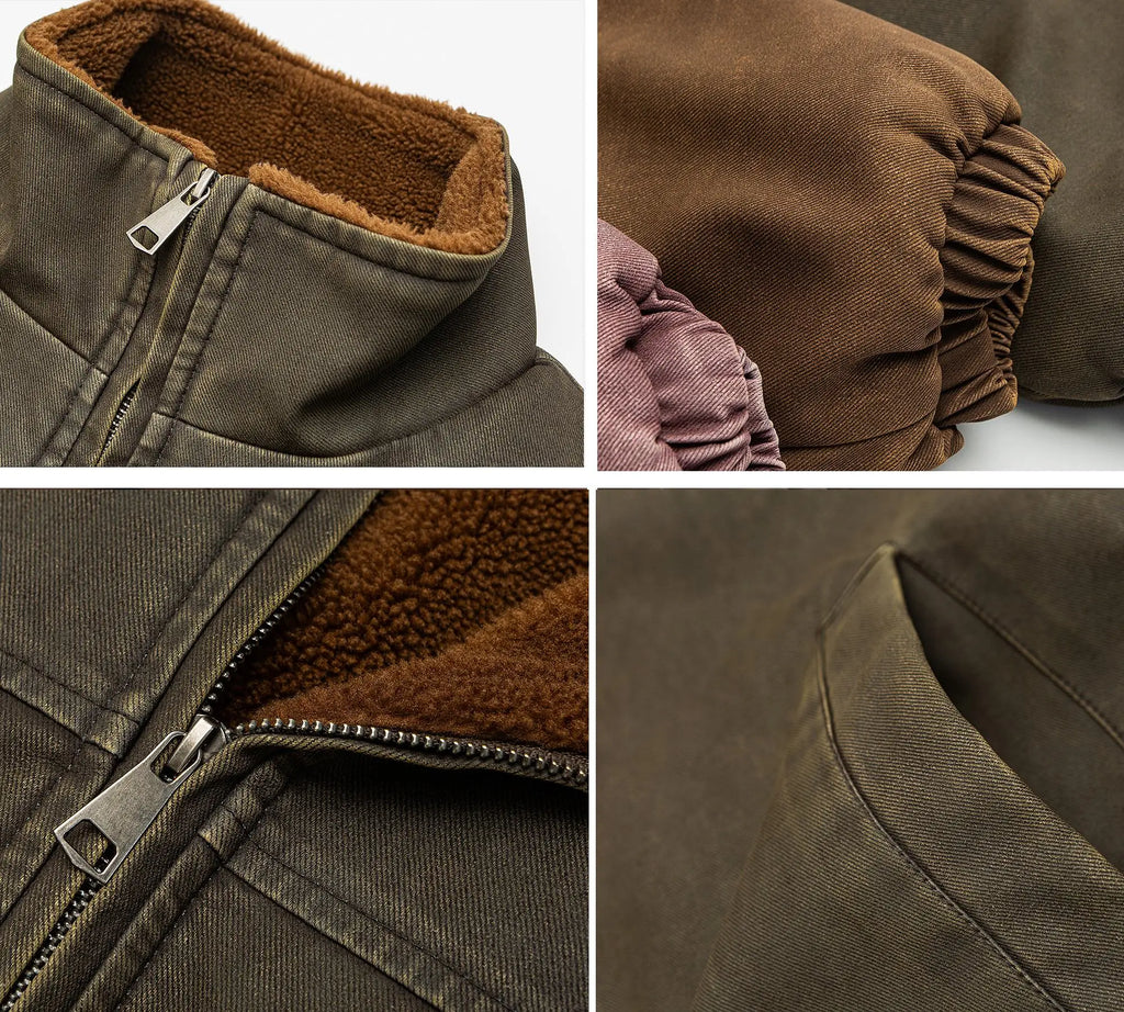 Vintage Wash Fleece Lined Bomber Jacket