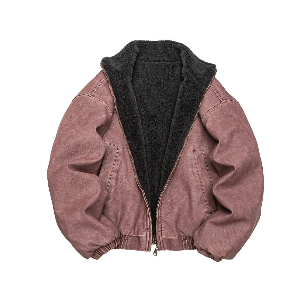 Vintage Wash Fleece Lined Bomber Jacket