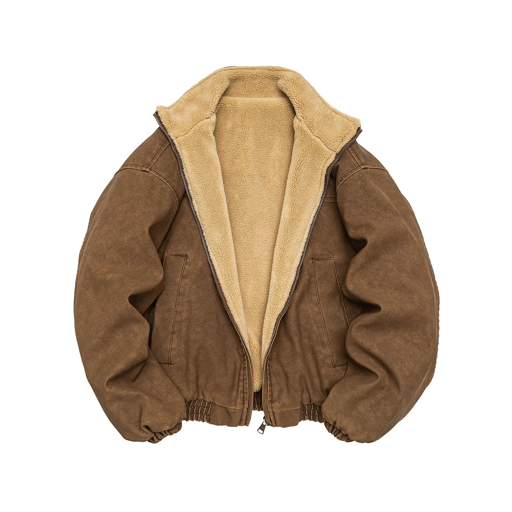 Vintage Wash Fleece Lined Bomber Jacket