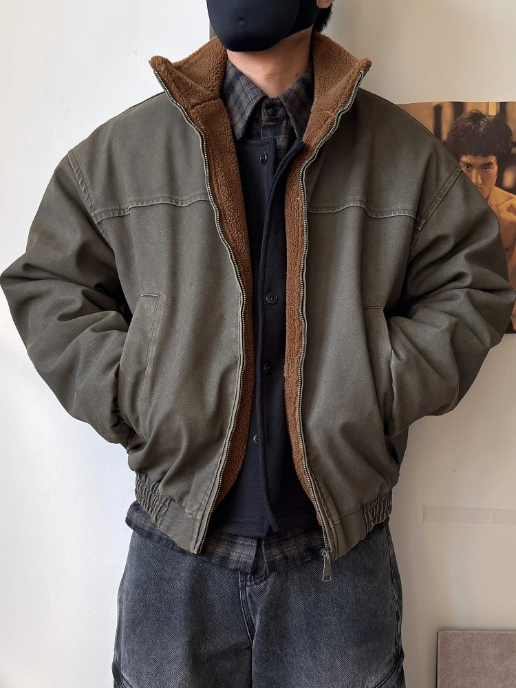 Vintage Wash Fleece Lined Bomber Jacket