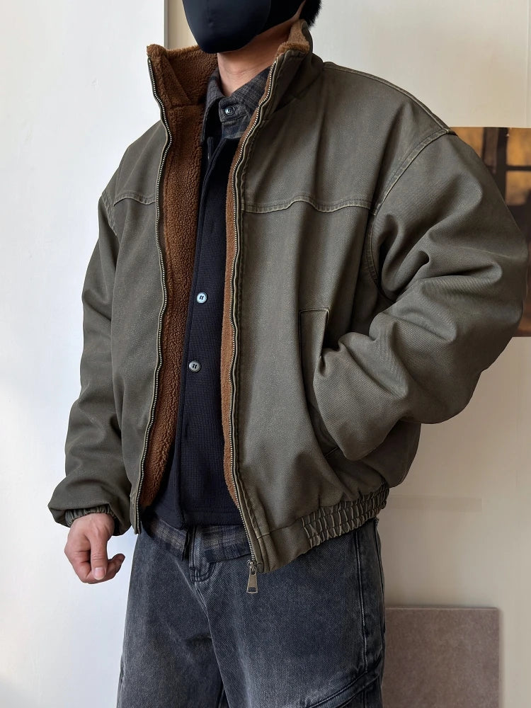 Vintage Wash Fleece Lined Bomber Jacket