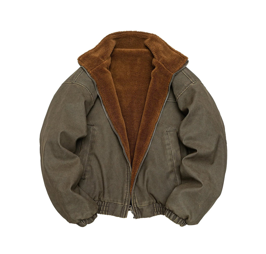 Vintage Wash Fleece Lined Bomber Jacket