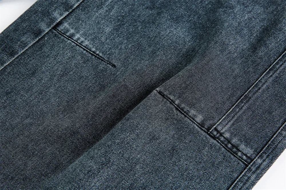 Vintage Wash Wide Leg Utility Jeans
