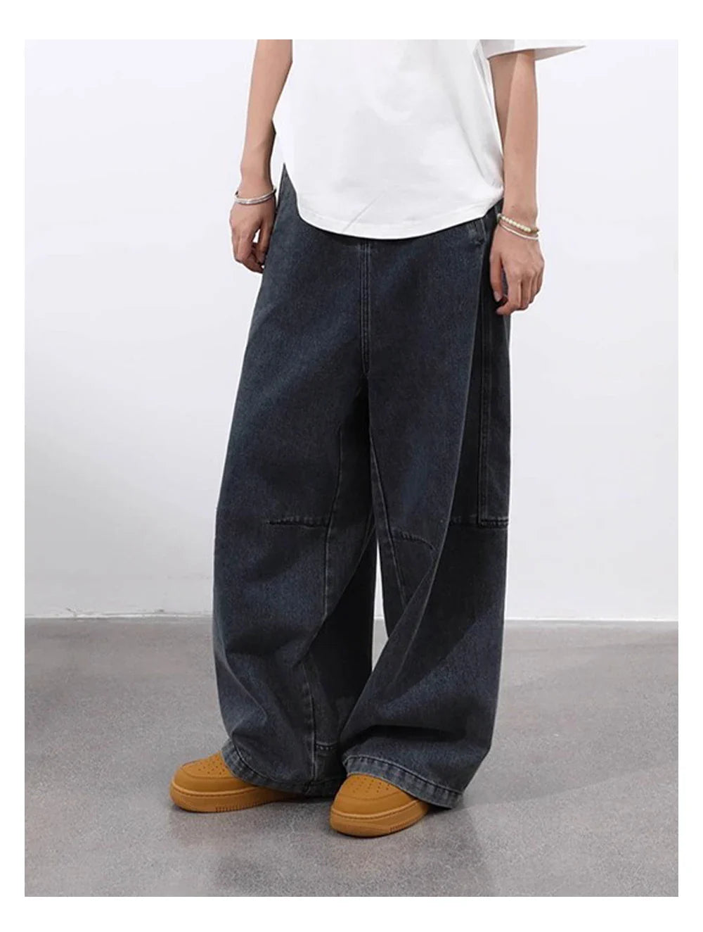 Vintage Wash Wide Leg Utility Jeans