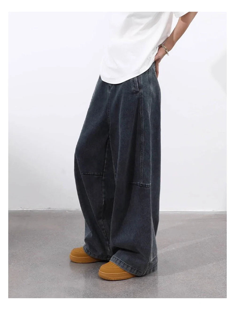 Vintage Wash Wide Leg Utility Jeans
