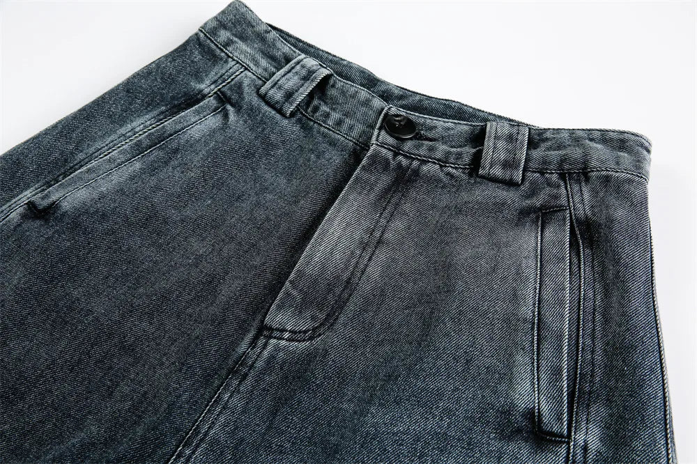 Vintage Wash Wide Leg Utility Jeans