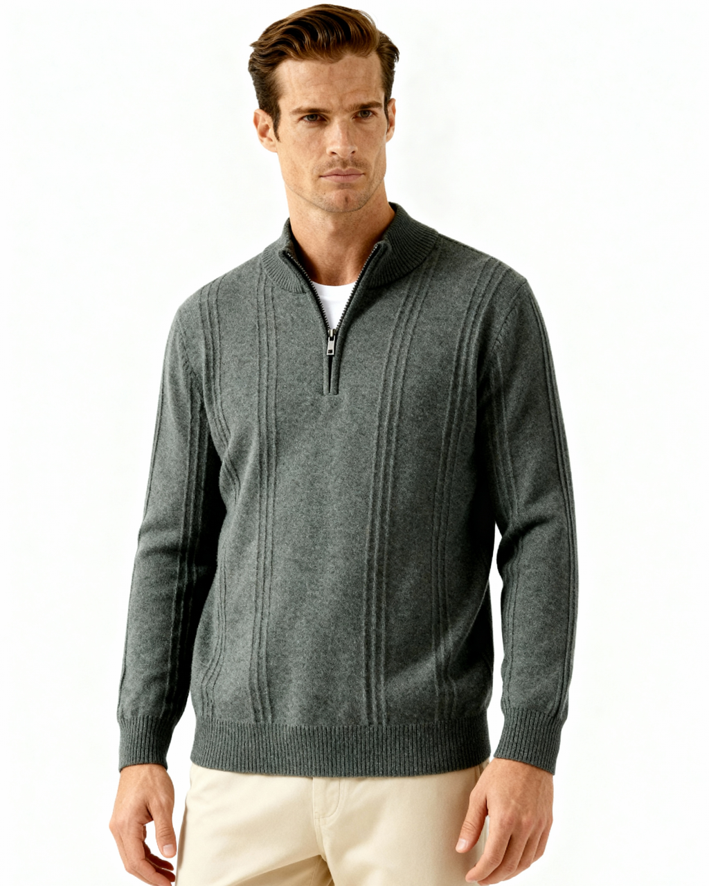 Pure Cashmere Ribbed Half-Zip Sweater
